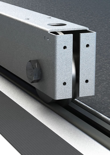 Roller racking track system close-up